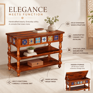Rangrez Sheesham Wood Console Table In Honey Oak Finish