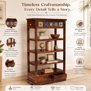 Rangrez Sheesham Wood Book Shelf In Honey Oak Finish