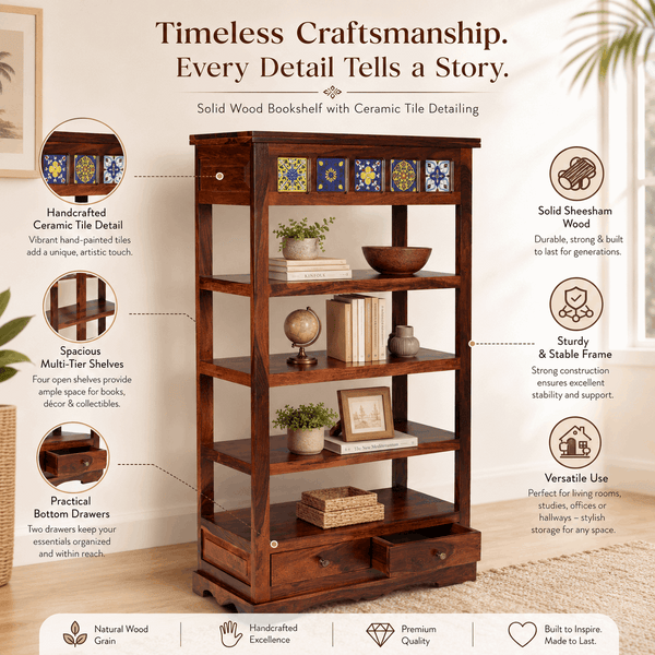 Rangrez Sheesham Wood Book Shelf In Honey Oak Finish