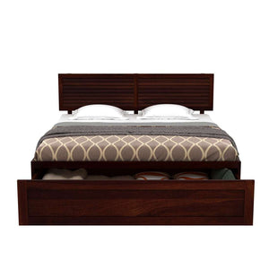 Hearti Sheesham Wood Queen Size Bed In Walnut FinishWith Box & Drawer Storage (60 x 78 inches)