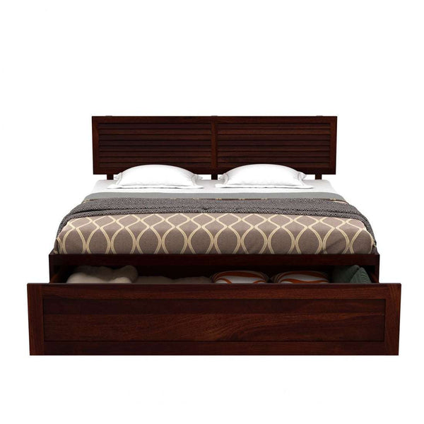 Hearti Sheesham Wood Queen Size Bed In Walnut FinishWith Box & Drawer Storage (60 x 78 inches)