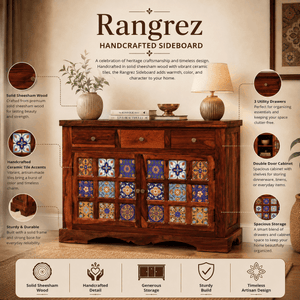 Rangrez Sheesham Wood Sideboard In Honey Oak Finish