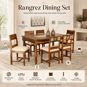 Rangrez Sheesham Wood 6 Seater Dining Set In Provincial Teak Finish With Cushioned Chair
