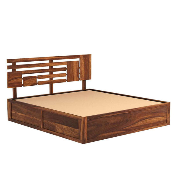 Perper Sheesham Wood Queen Size Bed In Teak Finish With Hydraulic Storage (60 x 78 inches)