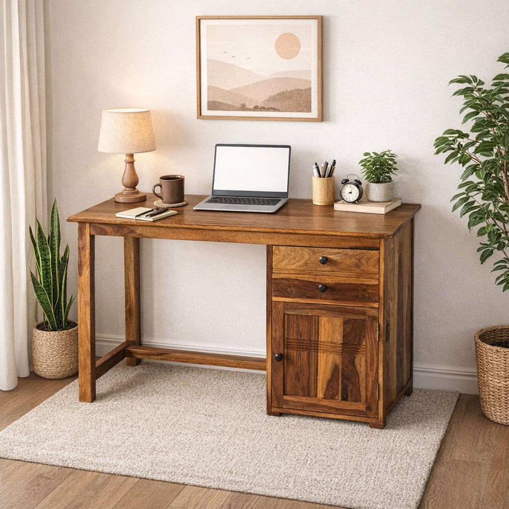 lina Sheesham Wood Study Table in Teak Finish