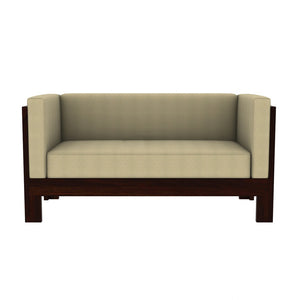 Prashiv 2 Seater Wooden Sofa (Creame Colour, Walnut Finish)