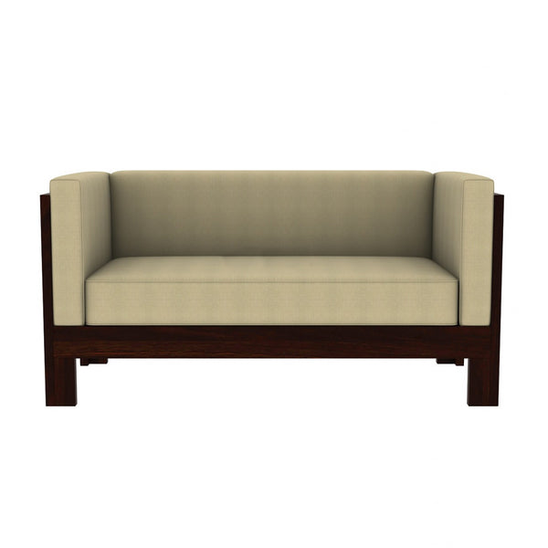Prashiv 2 Seater Wooden Sofa (Creame Colour, Walnut Finish)