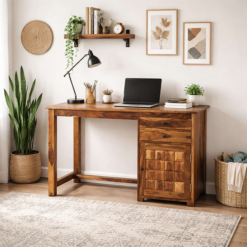 Sisi Sheesham Wood Study Table in Teak Finish