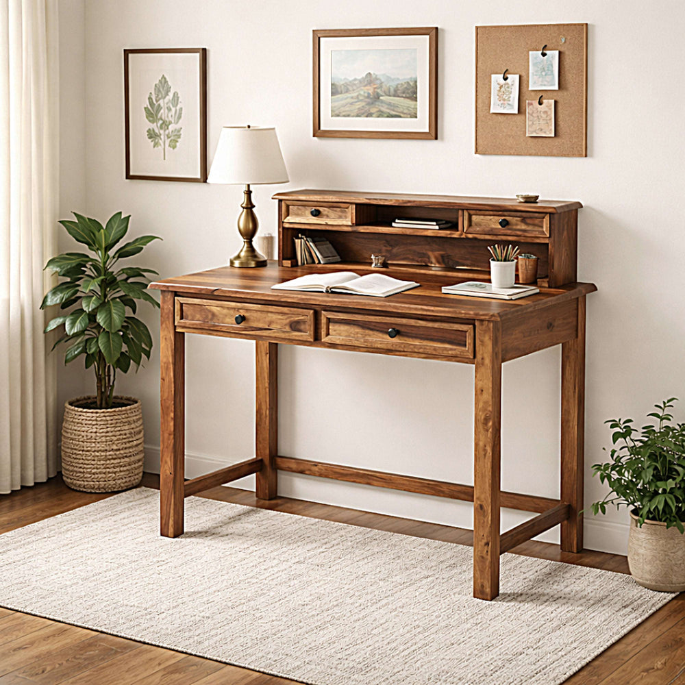 Lili Sheesham Wood Study Table in Teak Finish