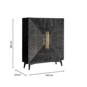 Aamaya Solid Mango Wood Cabinet with Two Door in Black Finish