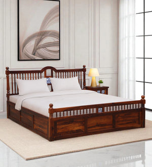 Nilaya Sheesham Wood King Size Bed In Honey Oak Finish With Box Storage (72 - 78 inch Mattress Size)