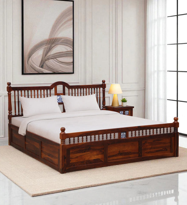 Nilaya Sheesham Wood King Size Bed In Honey Oak Finish With Box Storage (72 - 78 inch Mattress Size)