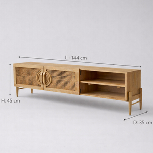 Ziggy Solid Mango Wood TV Unit 2 Cane Door In Natural Finish