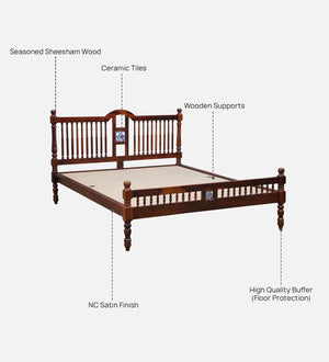 Nilaya Sheesham Wood Queen Size Bed In Honey Oak Finish (60 - 78 inch Mattress Size)