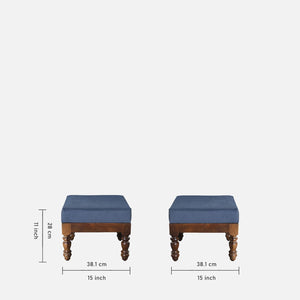 Nilaya Sheesham Wood Nesting Coffee Table Set in Provincial Teak Finish With Cushioned Stools