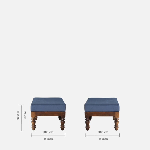 Nilaya Sheesham Wood Nesting Coffee Table Set in Provincial Teak Finish With Cushioned Stools