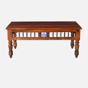 Nilaya Sheesham Wood Nesting Coffee Table Set in Honey Oak Finish With Cushioned Stools