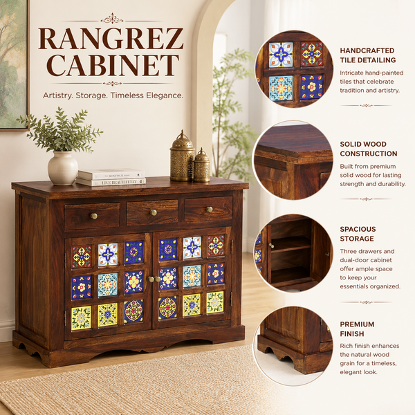 Rangrez Sheesham Wood Sideboard In Provincial Teak