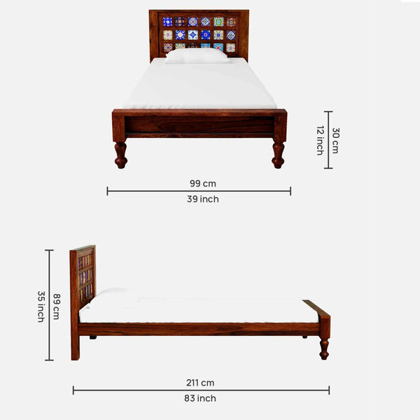 Rangrez Sheesham Wood Single Bed In Honey Oak Finish (36 - 78 inch Mattress Size)