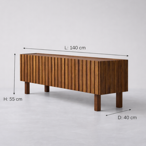 Elberta Solid Mango Wood TV Unit 3 Door In Provincial Teak Finish