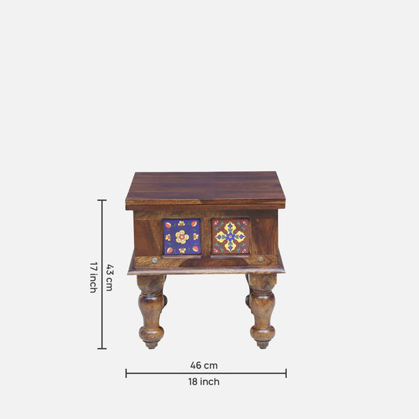 Rangrez Sheesham Wood Night Stand In Provincial Teak Finish
