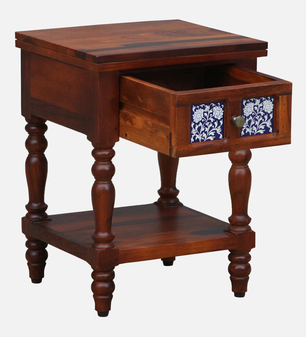 Nilaya Sheesham Wood Bedside Table In Honey Oak Finish With Drawer