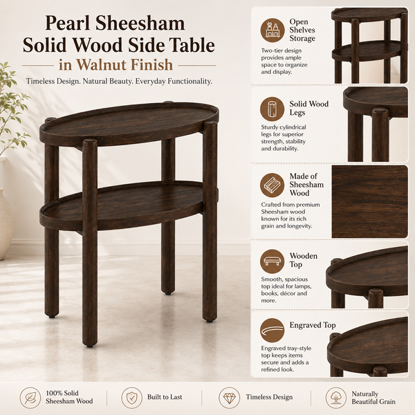 Pearl Sheesham Wood Side Table in Walnut Finish