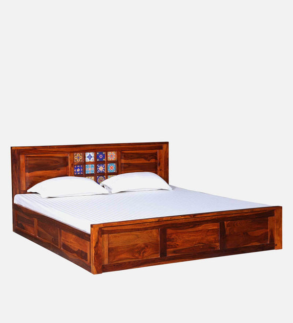 Rangrez Sheesham Wood King Size Bed In Honey Oak Finish With Box Storage (72 - 78 inch Mattress Size)