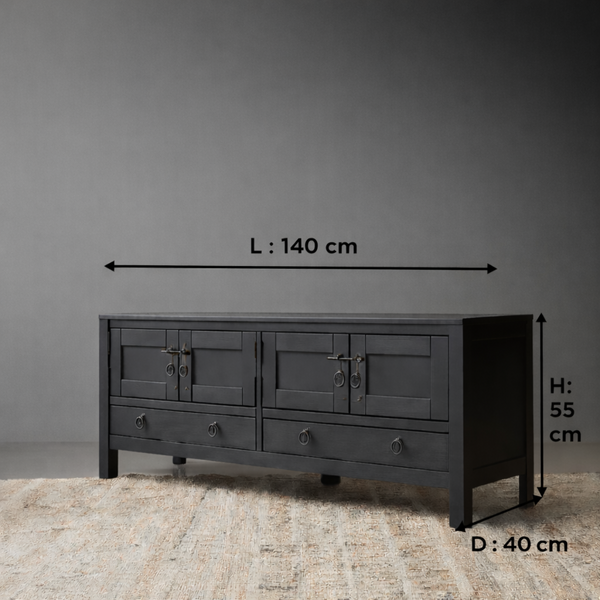 Oroville Solid Mango Wood TV Unit 2 Drawer 4 Door In Black Finish