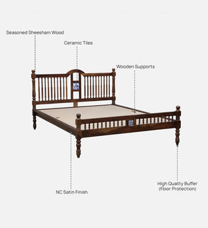 Nilaya Sheesham Wood Queen Size Bed In Provincial teak Finish (60 - 78 inch Mattress Size)