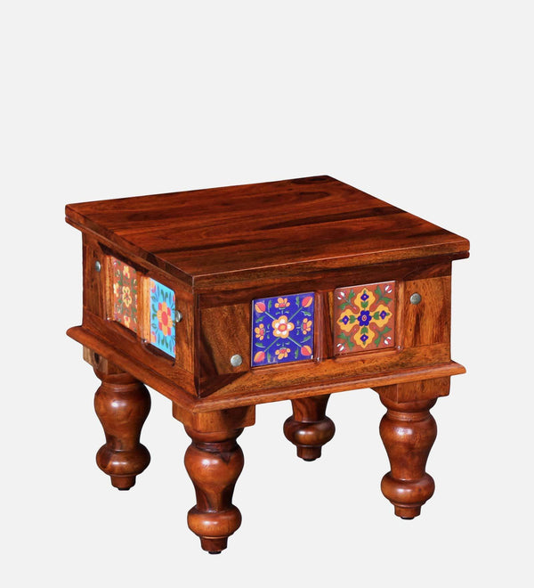 Rangrez Sheesham Wood Bedside Table In Honey Oak Finish