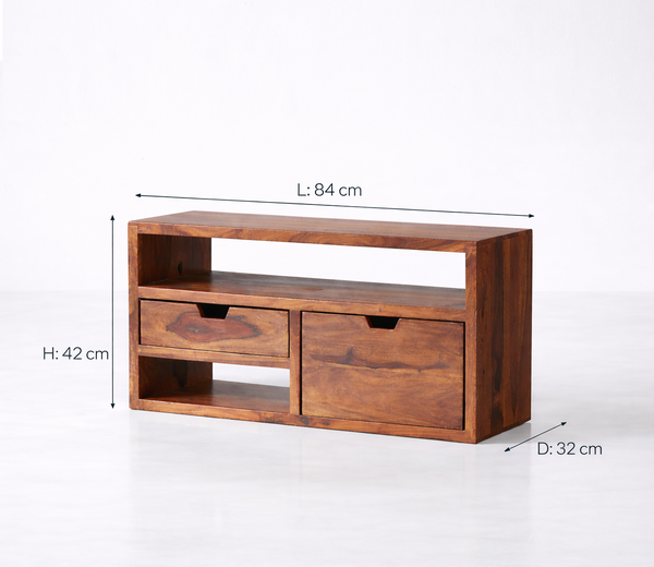 Trio Solid Sheesham Wood TV Unit In Honey Oak Finish