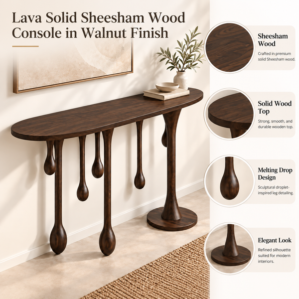 Lava Solid Sheesham Wood Console In Walnut Finish