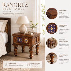 Rangrez Sheesham Wood Night Stand In Provincial Teak Finish