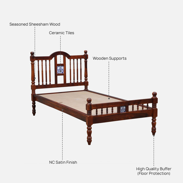Nilaya Sheesham Wood Single Bed In Honey Oak Finish (36 - 78 inch Mattress Size)