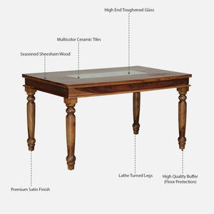 Rangrez Sheesham Wood 6 Seater Dining Set In Provincial Teak Finish With Cushioned Chair
