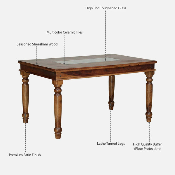 Rangrez Sheesham Wood 6 Seater Dining Set In Provincial Teak Finish With Cushioned Chair