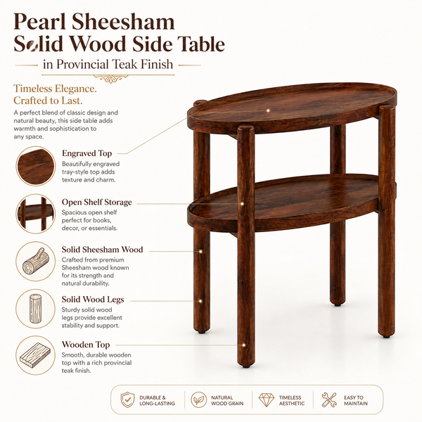 Pearl Sheesham Wood Side Table in Provincial Teak Finish