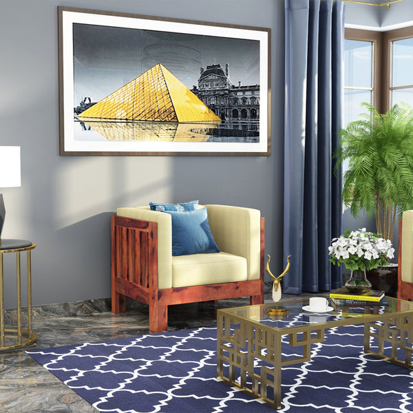 Prashiv 2+1+1 Seater Wooden Sofa (Creame Colour, Teak Finish)