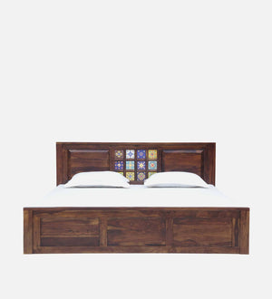 Rangrez Sheesham Wood King Size Bed In Provincial Teak Finish With Box Storage (72 - 78 inch Mattress Size)