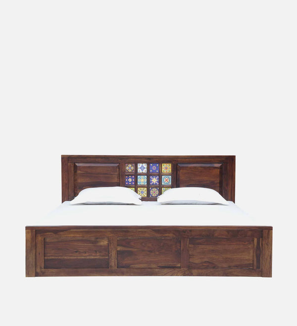 Rangrez Sheesham Wood King Size Bed In Provincial Teak Finish With Box Storage (72 - 78 inch Mattress Size)