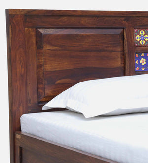 Rangrez Sheesham Wood King Size Bed In Provincial Teak Finish With Box Storage (72 - 78 inch Mattress Size)