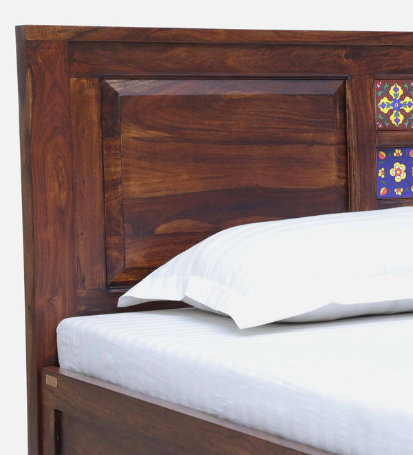 Rangrez Sheesham Wood King Size Bed In Provincial Teak Finish With Box Storage (72 - 78 inch Mattress Size)