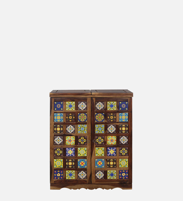 Rangrez Sheesham Wood Bar Cabinet In Provincial Teak Finish