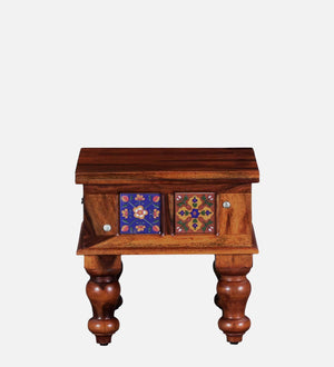 Rangrez Sheesham Wood Bedside Table In Honey Oak Finish