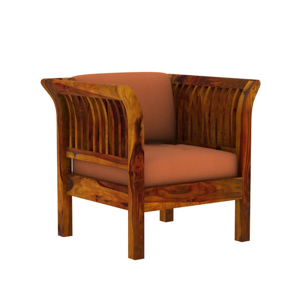 Haveli 3+1+1 Seater Wooden Sofa (Orange Colour, Teak Finish)