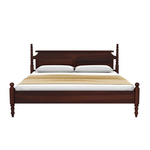 Bala Sheesham Wood Queen Size Bed In Walnut Finish Without Storage (60 x 78 inches)