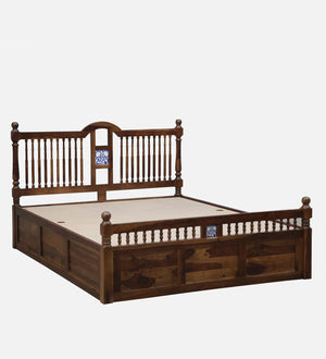 Nilaya Sheesham Wood Queen Size Bed In Provincial Teak Finish With Box Storage (60 - 78 inch Mattress Size)