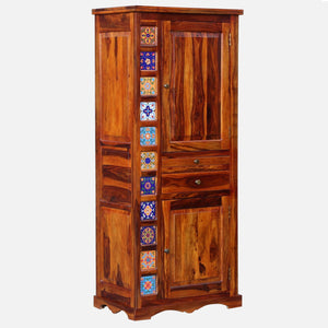Rangrez Sheesham Wood Bar Cabinet In Honey Oak Finish
