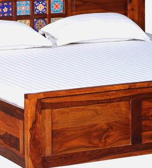 Rangrez Sheesham Wood King Size Bed In Honey Oak Finish With Box Storage (72 - 78 inch Mattress Size)